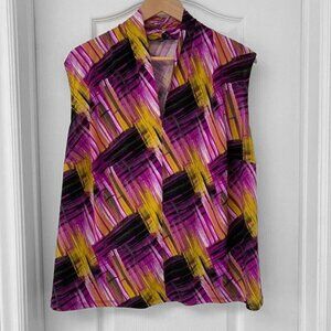 Jones Studio Abstract Print Sleeveless Blouse Office Career Top 2X